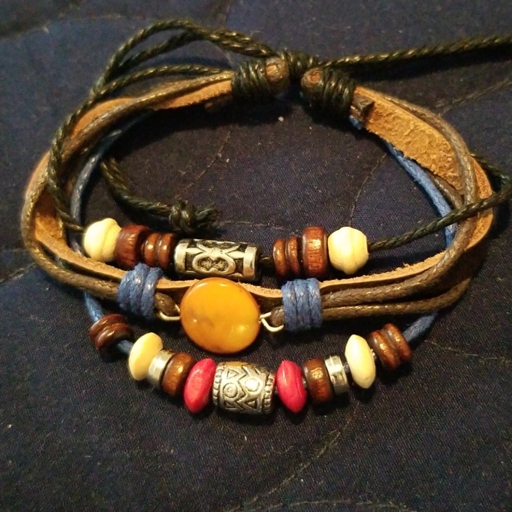 Leather band & Beads Bracelet
